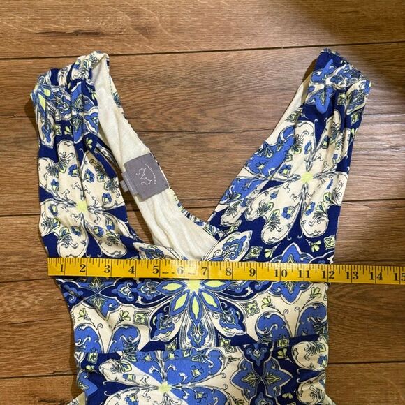 Vanessa Virginia Floral V-Neck Sleeveless Tie Waist Maxi Dress Blue White Small - Picture 12 of 16